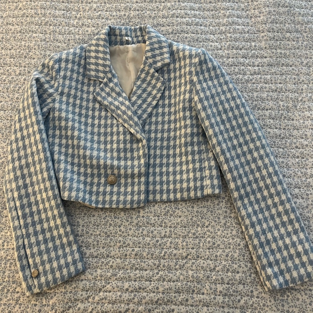 Women's Blue Plaid Blazer